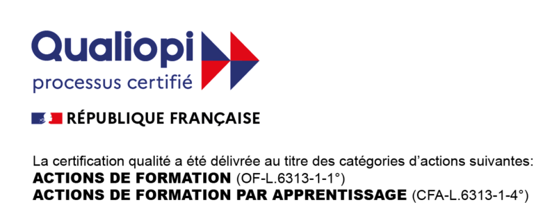 QUALIOPI - Logo - Certification qualité délivrée au titre des catégories Actions de formation et Actions de formation par apprentissage