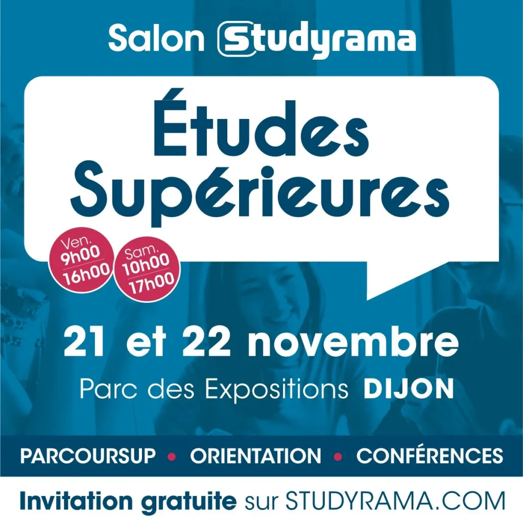 Flyer Studyrama - Etudes supérieurs salon les 21 et 22 novembre à Dijon au Parc des Expositions